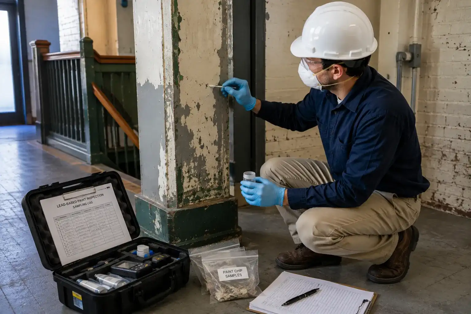 Painted building materials commonly tested for lead including window trim, door frames, and exterior siding